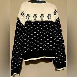 KATE SPADE Women's Jeweled Black White Pullover Penguin Snowflake Sweater Sz XL